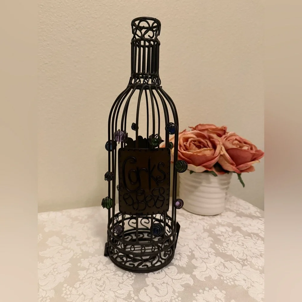 Black Decorative Wire Wine Bottle Cork Holder with Multicolor Accents